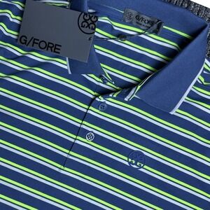 G/Fore Mens Polo Shirt S Short Sleeve Golf Tech Pique Blue Green Stripe NEW $120